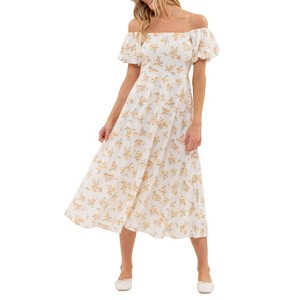August Sky Women's Floral Off Shoulder Side Split Midi Dress - 1 of 4