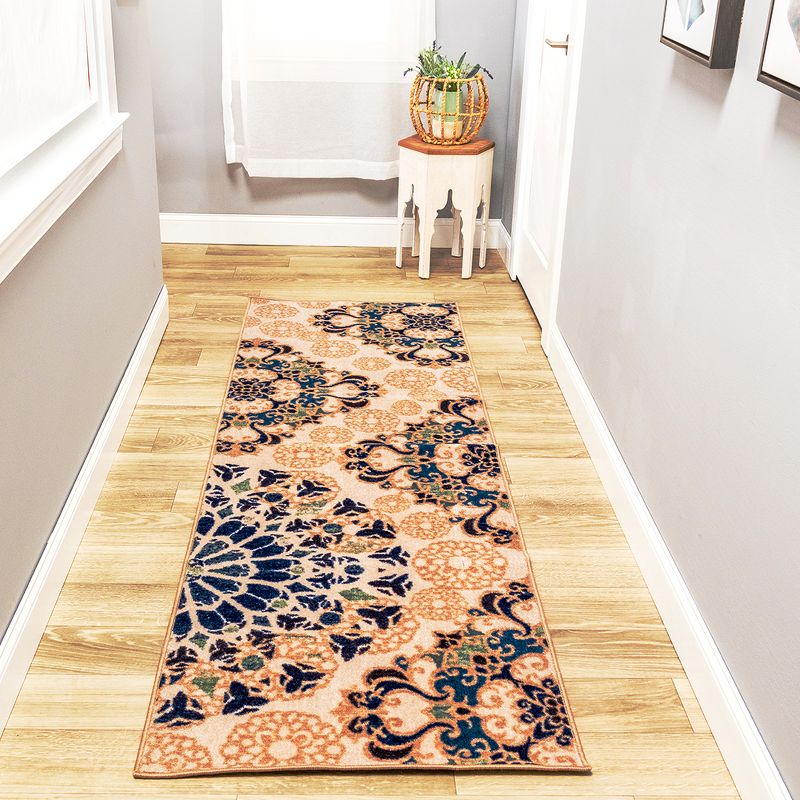 Bohemian Damask Medallion Non-Slip Washable Indoor Runner or Area Rug by Blue Nile Mills, 2 of 6