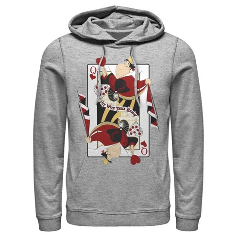 Men s Alice in Wonderland Queen of Hearts Playing Card Pull Over Hoodie Athletic Heather 2X Large