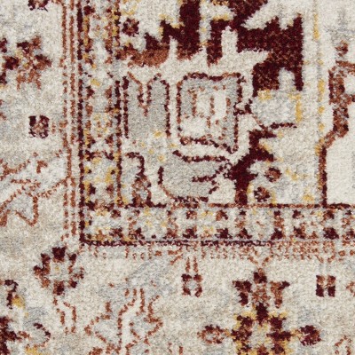 Geneva Brick Red and Silver Grey Floral Medallion Rug
