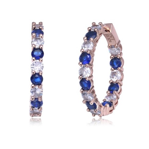 Luxurious Inside-Out Hoop Earrings Embellished with sapphire and Sparkling Cubic Zirconia for a Bold and Elegant Statement - image 1 of 3