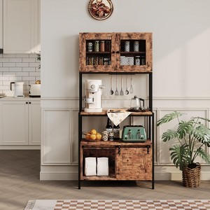 63" Industrial Microwave Stand 5-Tier Kitchen Bakers Rack with Cabinets & Charging Station, Utility Shelves Storage Shelf for Dining Room - 1 of 4