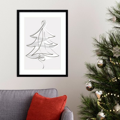 Merry Christmas Black and White Wood Framed Wall Art