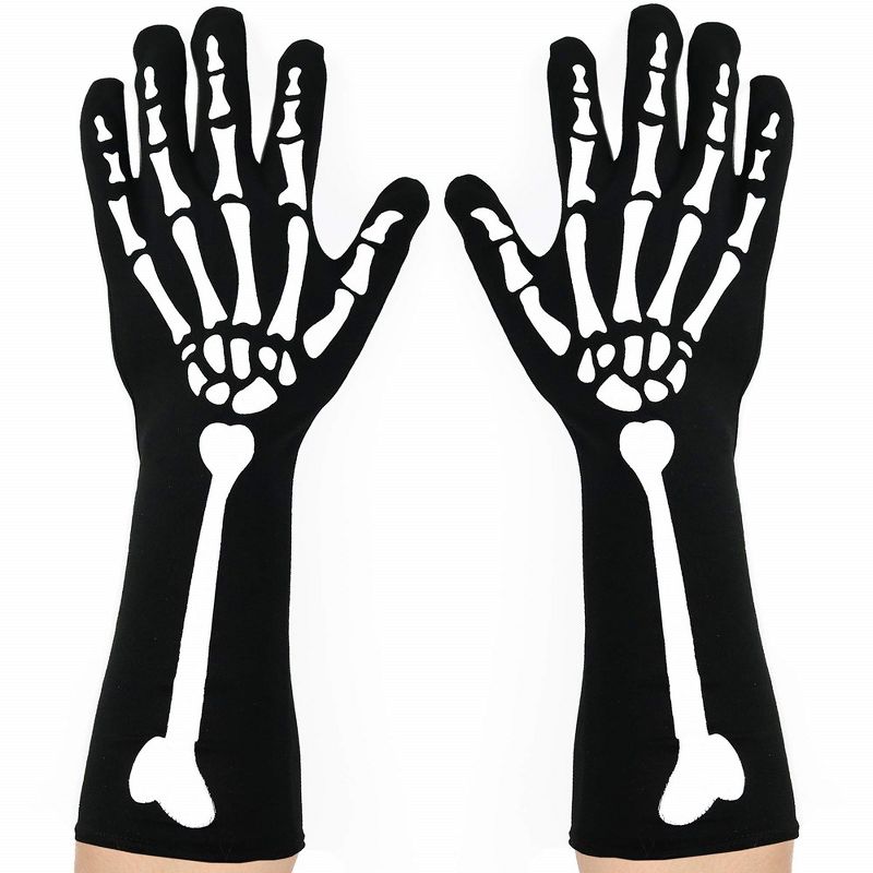 Skeleteen Childrens Bone Hand Skeleton Gloves Costume Accessory - Black, 1 of 7