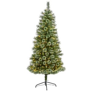 Nearly Natural 6’ Wisconsin Slim Snow Tip Pine Prelit LED Artificial Christmas Tree - 1 of 1