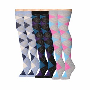 Isadora Paccini Womens 3 Pairs Harmonious Argyle Medley Solid Colors Pattern Over The Knee High Socks - 1 of 4