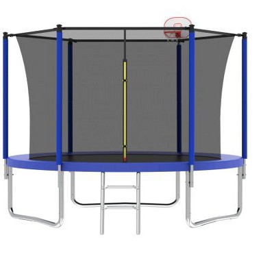 BestParts 10FT Outdoor Trampoline with Safety Enclosure, Basketball Hoop & Ladder – Blue