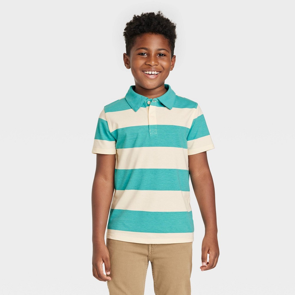 (Case of 3 count) Boys' Short Sleeve Rugby Striped Polo Shirt - Cat & Jack™ Cream M