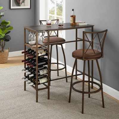 3 Piece Counter Height Bar Steel Kitchen Dining Room Table Set,2 Seat Dining Table with Retro Bar Chair,Restaurant Pub Table Chairs-Cuddlewood