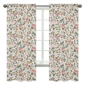 Sweet Jojo Designs Girl Window Curtain Panels Drapes 84in. Vintage Floral Pink Green Yellow - 1 of 4
