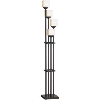 Franklin Iron Works Rustic Farmhouse Torchiere Floor Lamp with USB Charging Port 4-Light 72 1/2" Tall Bronze Glass for Living Room