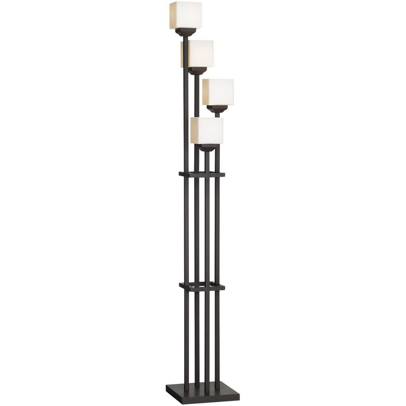 Franklin Iron Works Rustic Farmhouse Torchiere Floor Lamp with USB Charging Port 4-Light 72 1/2" Tall Bronze Glass for Living Room, 1 of 10