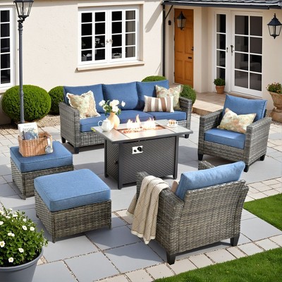 XIZZI Outdoor Sectional Sofa Set, Modular Outdoor Gray Wicker Sofa Set with Optional Solar Table, Ottomans or Fire Pit in 6 Colors, All-Weather Design