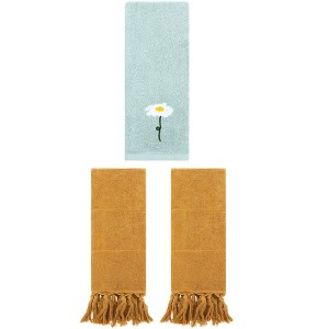 REGALWOVEN 3 Packs Cotton Soft Absorbent Floral Pattern and Solid Hand Towel Set - 1 of 4