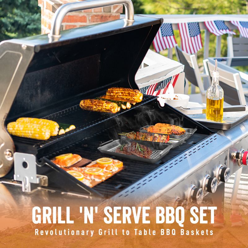 Yukon Glory BBQ 'N Serve Grill Basket Set, Revolutionary Grill to Table Design, Includes 3 Grilling Baskets, Serving Tray and Patented Clip-on Handle, 6 of 9