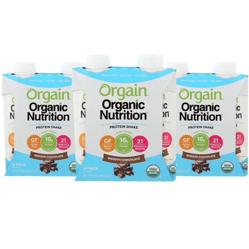 Orgain Organic Smooth Chocolate Nutrition Protein Shake - Case of 3/4 pack, 11 oz, 1 of 8