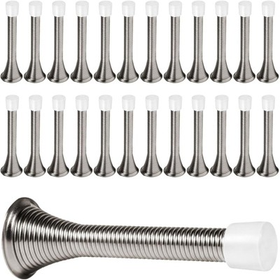 Attop Heavy Duty Door Stops 24 Pack 3 1/4 Inch - Flexible Spring Stopper, Child Safe with Rubber Tips (Satin Nickel) for Home Interior Doors
