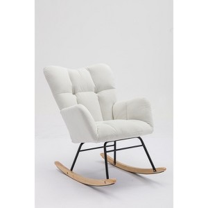 Zeus & Ruta 31.5 in.W Teddy Fabric Accent Rocking Gilder with High Backrest - 1 of 4