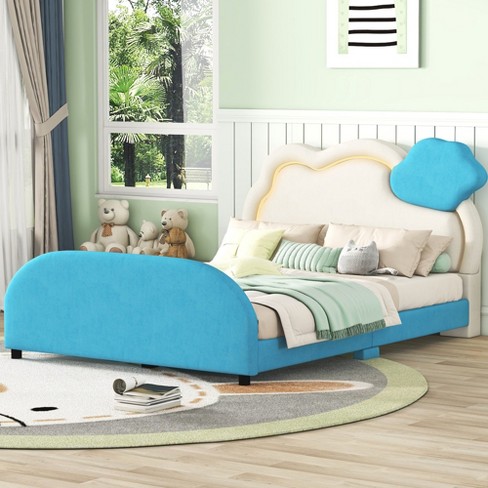 Full Size Velvet Upholstered Platform Bed With Cloud-shaped Headboard 