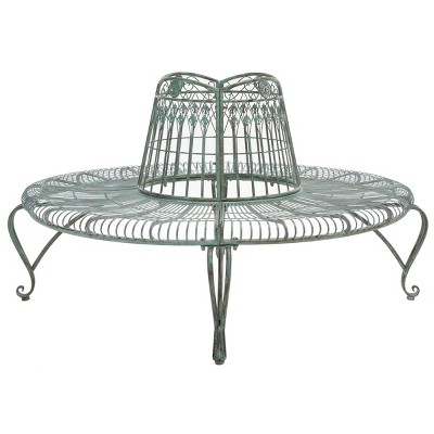 Antique Dark Green Wrought Iron Outdoor Tree Bench