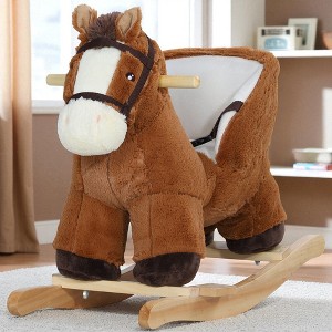 Mshliw Plush Rocking Horse for Toddlers 18–36 Months with Sound Effects, Wooden Base, 3-Sided Seat, Footrest & Safety Belt, Halloween gift - 1 of 4