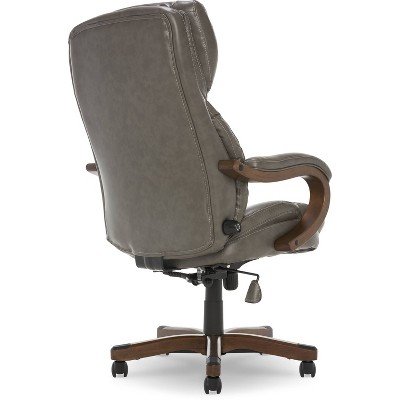 Gray Bonded Leather Executive Swivel Office Chair with Fixed Arms