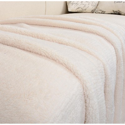 Catalonia Latte Reversible Sherpa Fleece Knit Throw Blanket 60" x 50"