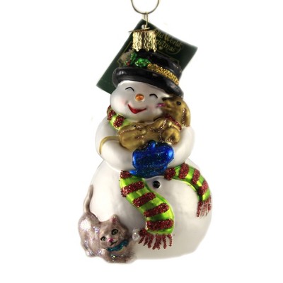 Old World Christmas 4.5" Snowman With Playful Pets Dogs Cats Ornament  -  Tree Ornaments