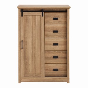 Bella Depot Farmhouse 5 Drawers Dresser with Sliding Barn Door - 1 of 4