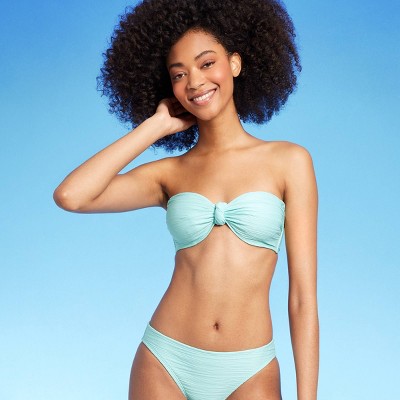 Women's Jacquard Bandeau Underwire Knot Detail Bikini Top - Shade & Shore™  Turquoise Blue 36d : Target