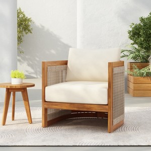 Christopher Knight Home Atoka Outdoor Rustic Acacia Wood and Rope Club Chair with Water-Resistant Cushion - 1 of 4