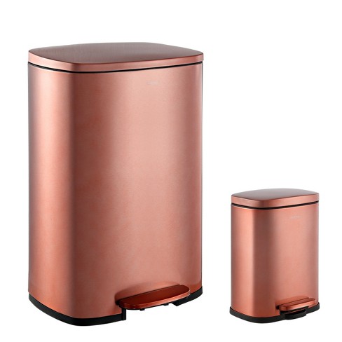 Happimess Marco Rectangular 10.5-Gallon Double Bucket Trash Can with Soft-Close Lid, Rose Gold