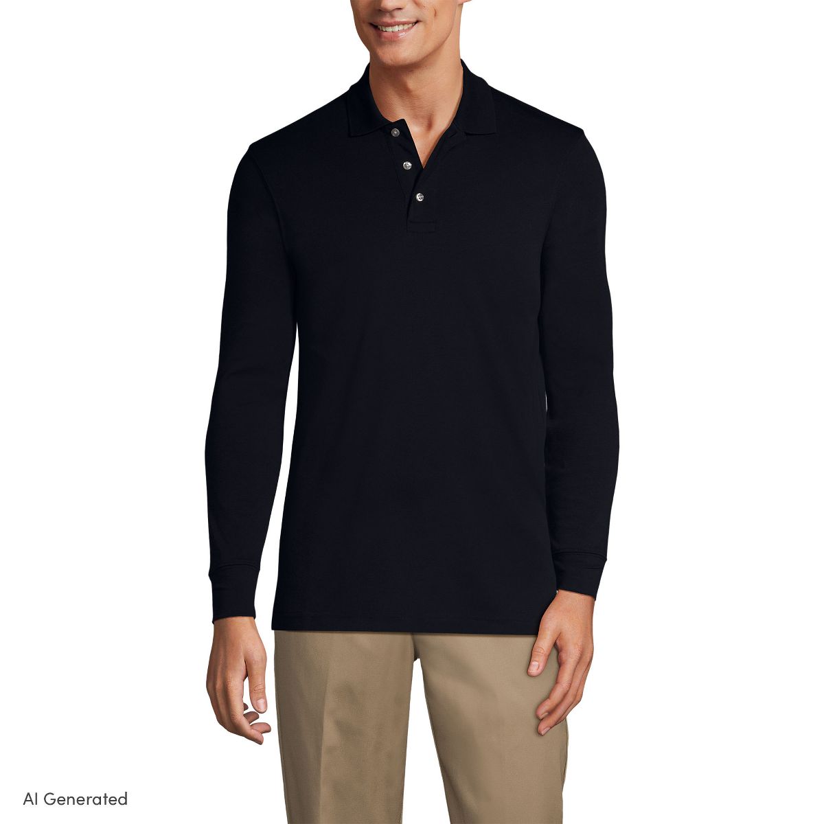 Lands' End School Uniform Men's Long Sleeve Interlock Polo Shirt