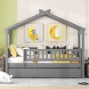 Twin Size Wooden House Bed with Twin Size Trundle, Children House Bed with Spacious Storage and Headboard, Bed with Wood Frame-Baofuwish - 2 of 4