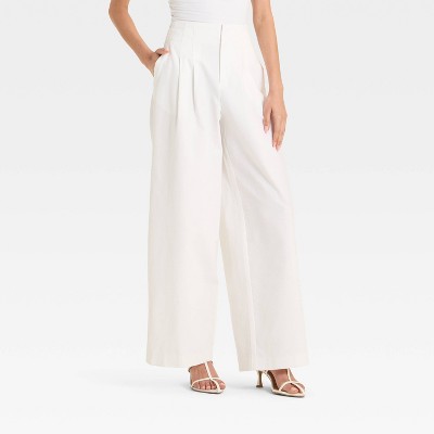 Women's High-Rise Relaxed Fit Wide Leg Pleated Linen Trousers - Future Collective