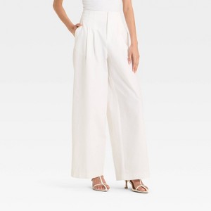 Women's High-Rise Relaxed Fit Wide Leg Pleated Linen Trousers - Future Collective - 1 of 3