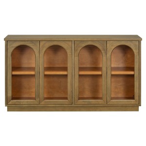 Hostack 4-Door Sideboard Cabinet with Glass Doors, Large Storage Sideboard with Adjustable Shelves for Kitchen and Dining Room, Old Pine - 1 of 4