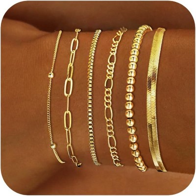 Gold Bracelets for Women Waterproof, 14K Real Gold Jewelry Sets Trendy Thin Dainty Stackable Cuban Link