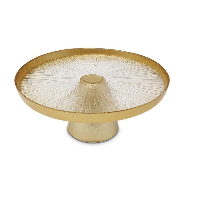 Classic Touch Glass Footed Cake Plate with Gold Rim, 3 of 7