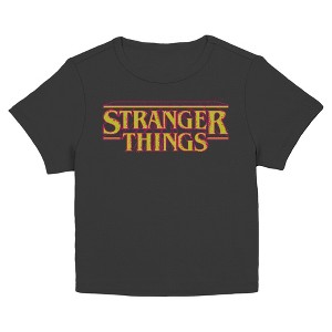 Juniors Womens Stranger Things 8 Bits Pixel Retro Classic Logo Print T Shirt - 1 of 4