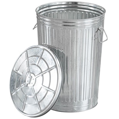 Round Galvanized Steel, Trash Can with Lid - Durable Metal Bucket for Backyard, Lawn, Garden and Yard Use