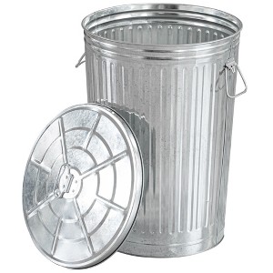 Round Galvanized Steel, Trash Can with Lid - Durable Metal Bucket for Backyard, Lawn, Garden and Yard Use - 1 of 4
