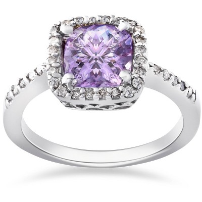 Pompeii3 2ct Amethyst & Diamond Halo Anniversary 14K White Gold Ring