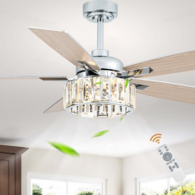 Bella Depot 52" Silver Modern Crystal Ceiling Fan with Light and Remote 6-speed Reversible Fan