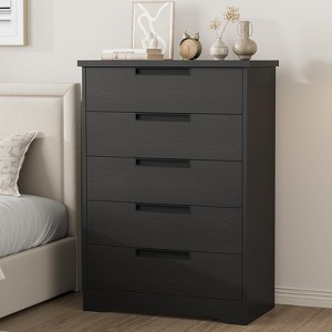 Embedded-handle design five-drawer chest, modern wooden drawer cabinet, space-saving compact storage, suitable for living rooms. - 1 of 4
