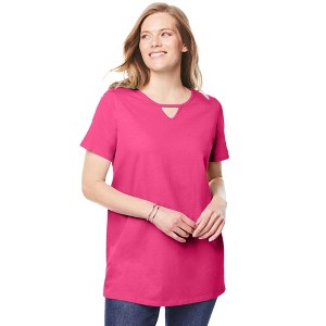 Woman Within Plus Size Perfect Short-Sleeve Keyhole Tee - 1 of 4