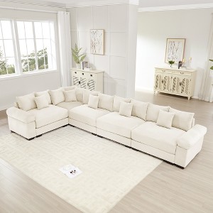 Oversized 154.6" Corduroy Cloud Modular L-Shaped Sectional Sofa with Thick Cushion and Wide Armrests, 5-Piece Free combination Sofa - 1 of 4