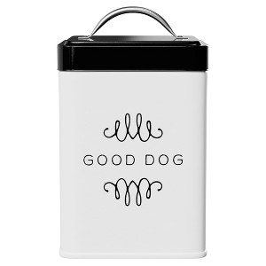 Amici Pet Treat Good Dog Metal Storage Canister, 36 oz. , White w/ Black Lid - 1 of 4