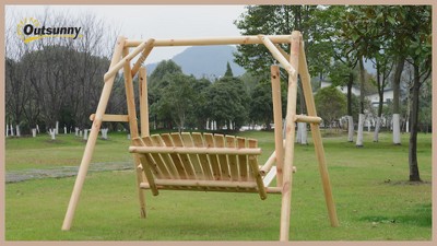 Natural Wood 2-Seat Outdoor Swing with A-Frame Stand
