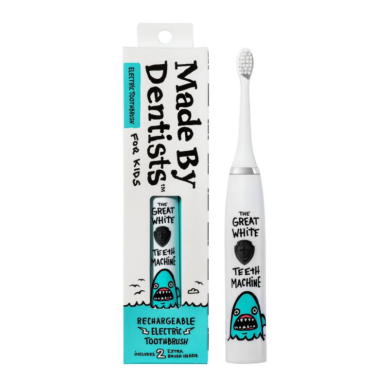Made by Dentists Kids&#39; Rechargeable Electric Toothbrush with 2 Replacement Toothbrush Heads and Charger - Shark, 1 of 8